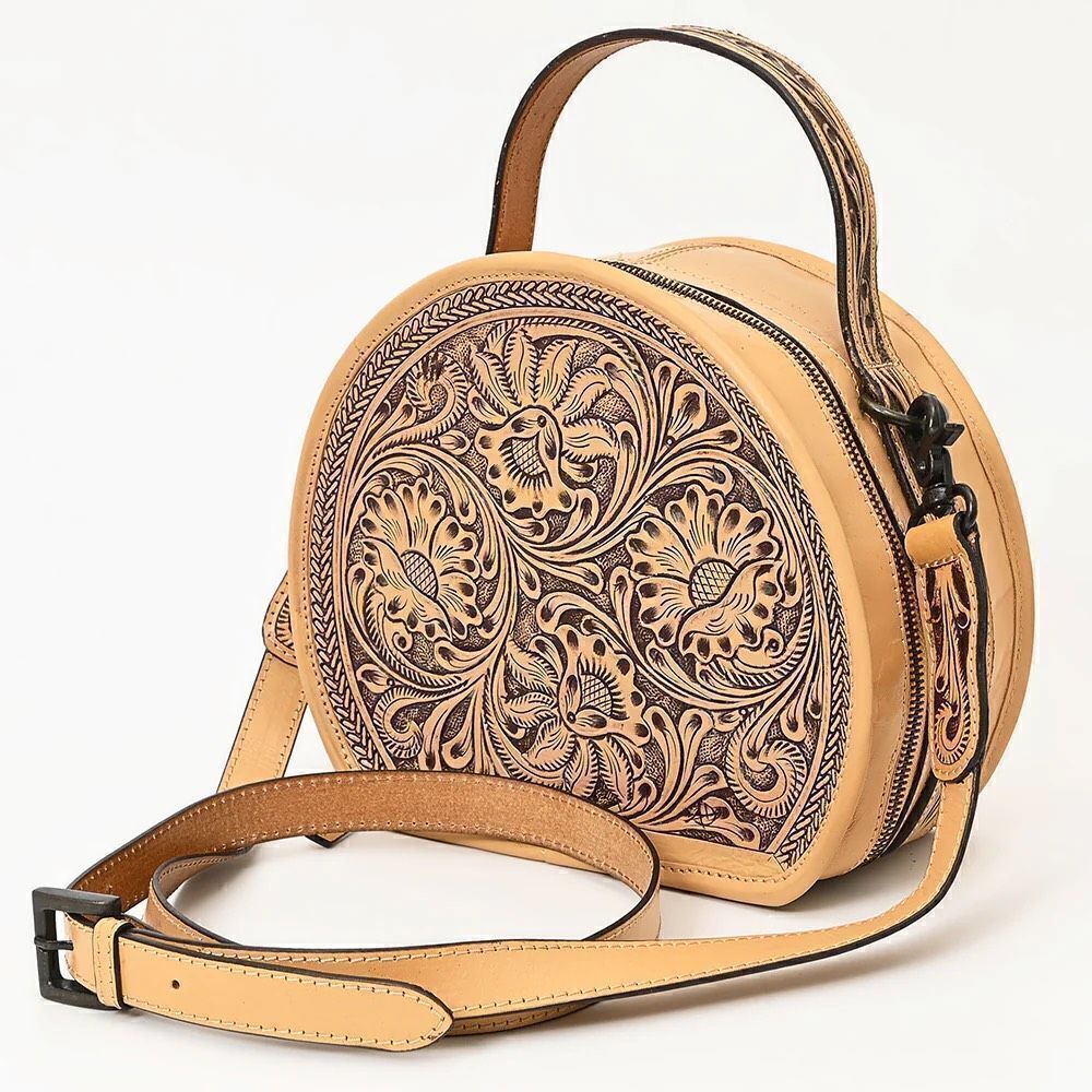 Canteen Genuine Western Tooled Leather American Darling Women Floral Purse New